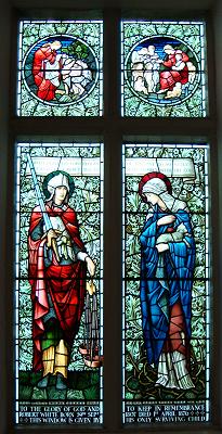 A stained glass window in the chapel