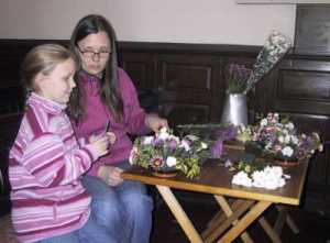 Lauren and Mel Flower arranging.